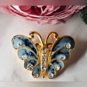 Vintage 80s Blue Jewelled Butterfly Pin/Brooch